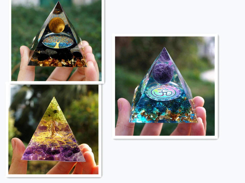 Handcrafted Tiger Eye Orgone Pyramid with Amethyst Crystals - Shields Against EMFs and Promotes Emotional Balance
