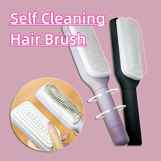 4-in-1 self-cleaning hair brush with anti-static massage comb in Roland purple and Moon rock ash colors