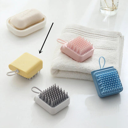 Multifunctional pet grooming brush with soft TPR combs in white, pink, blue, and yellow