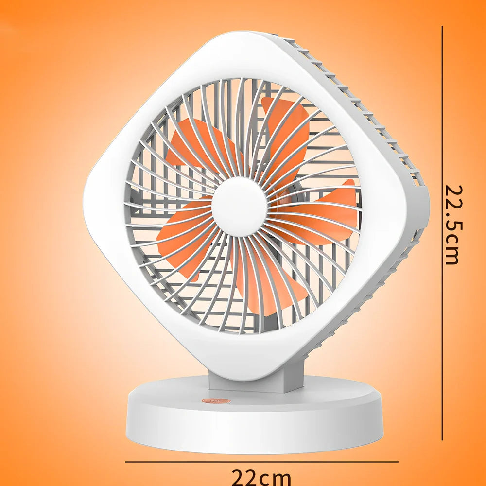 Blue USB desktop fan measuring 26.5x22cm with plastic blades and spray-coated shell