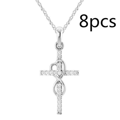 Alloy pendant necklace with diamond and eight-character cross design in gold, silver, and rose gold