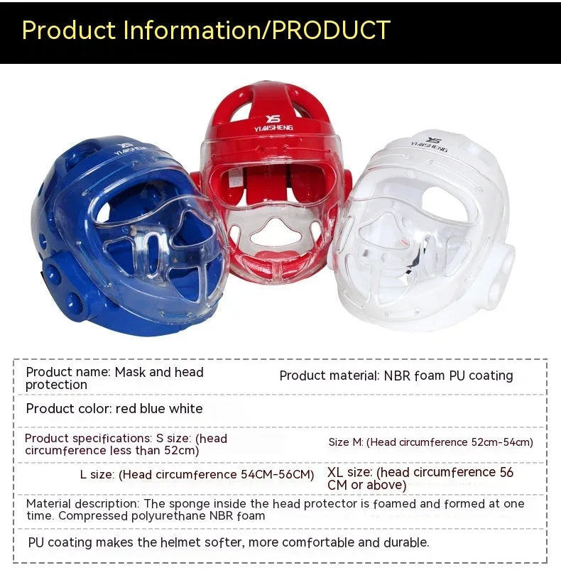 Karate helmet protective headgear in blue, red or white colours for boxing training