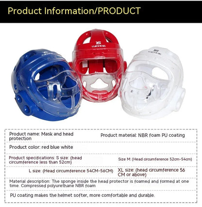 Karate helmet protective headgear in blue, red or white colours for boxing training