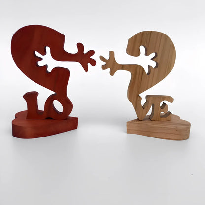 Engraved wooden geometric heart ornament, 10x13x2 cm, in colour A for desktop love decor