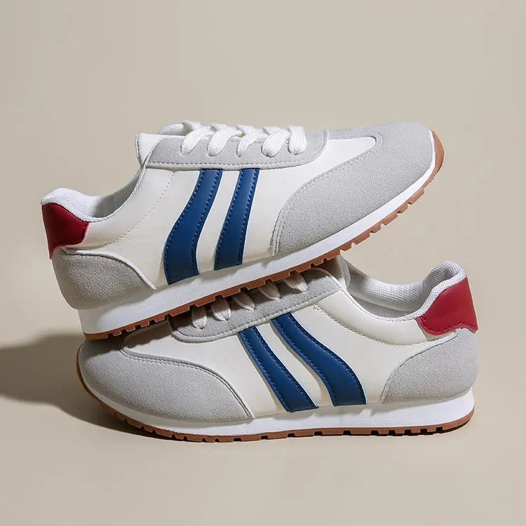 Blue and grey Cortez stripe casual sports shoes with round toe and flat rubber sole