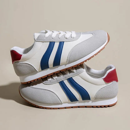 Blue and grey Cortez stripe casual sports shoes with round toe and flat rubber sole