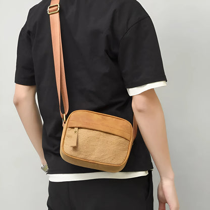Men's crossbody bag in black, silver or brown, paper outer, polyester lining, waterproof, retro style