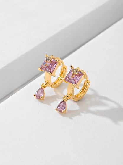 Trendy copper-plated gold fashion earrings with water droplet design in multiple colors.