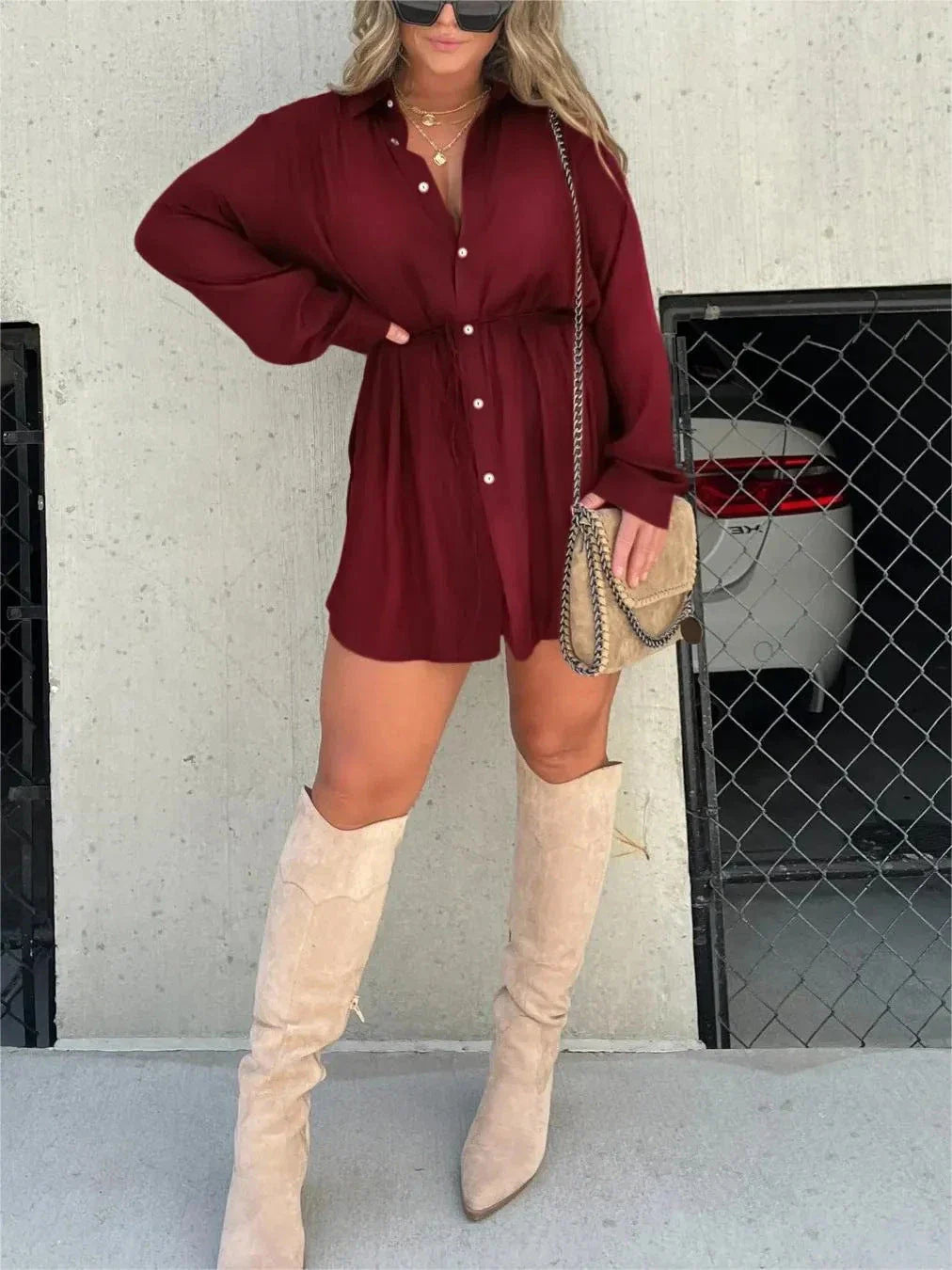 Stylish and comfortable long sleeve jumpsuit dress for women in a variety of vibrant colors