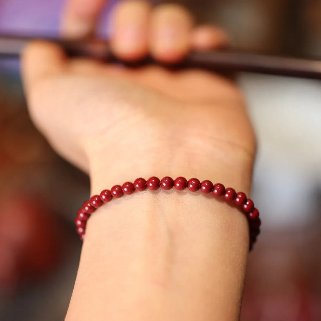 Natural raw ore cinnabar bracelet with purple gold sand design and geometric Chinese patterns