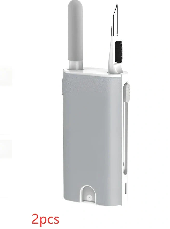 White 5-in-1 cleaning pen kit with sponge brush metal tip and microfiber cloth for earphones phones and screens 3.8x7.5x1.8 cm