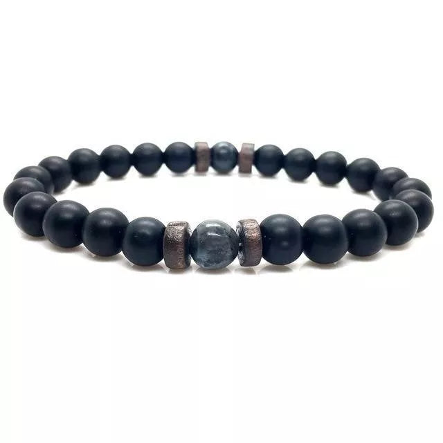 Asgard Crafted Lava Stone Bracelet - Black Alloy Ball Design