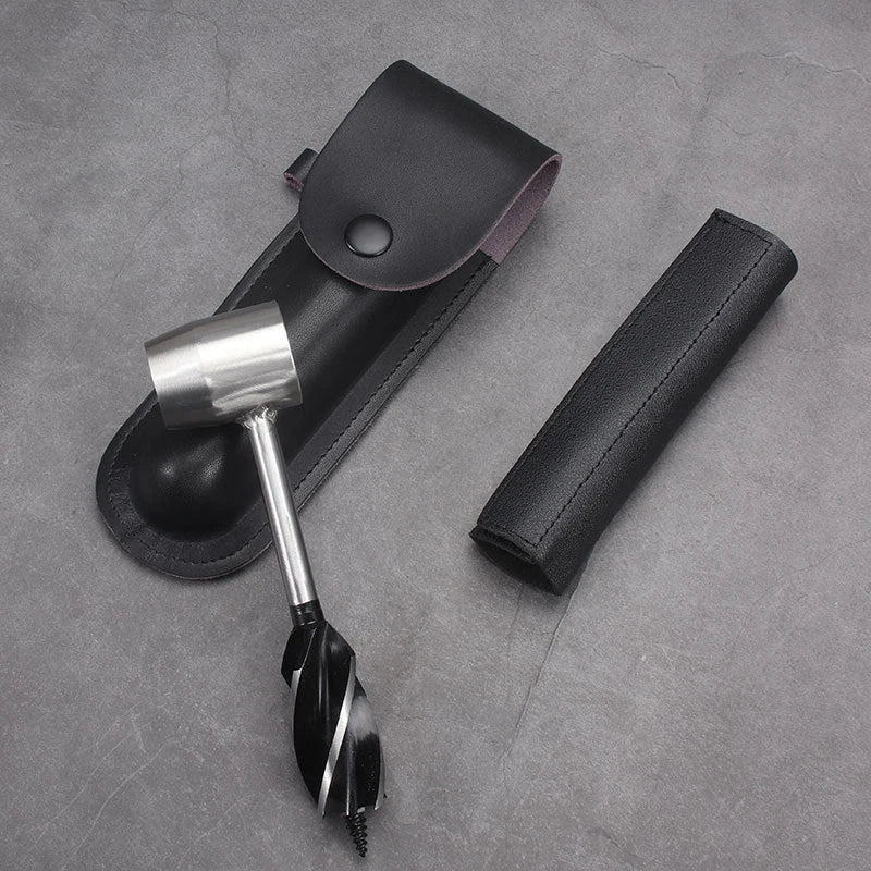 Versatile Outdoor Survival Auger Drill with Leather Case and Alloy Construction for Camping, Bushcraft, and Outdoor Projects