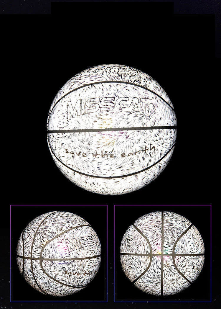 Glowing luminous basketball with mesmerizing rainbow, moon, and multicolored lighting effects for dazzling nighttime games