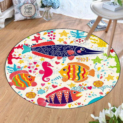 Round crystal velvet carpet with cartoon anime pattern under sofa for floor protection
