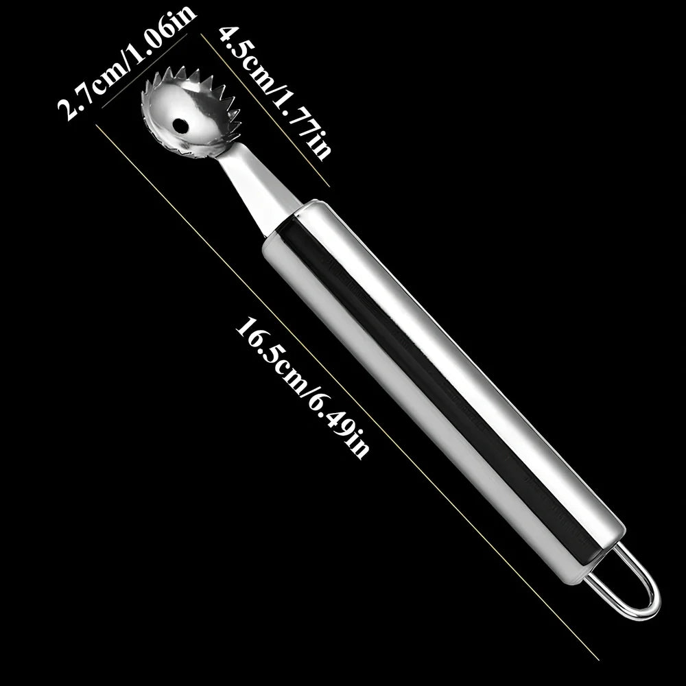 Stainless steel strawberry stem remover tool with 15cm length and 1.5cm coring tip