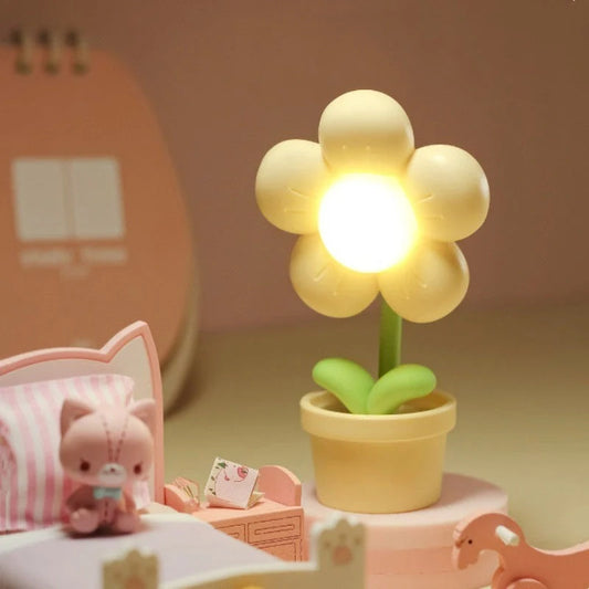 Mini flower night lamp with warm LED light and phone holder in flower shape
