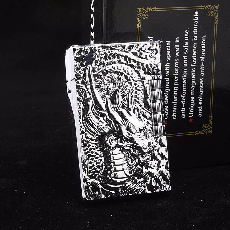 Embossed Chinese Dragon Gas Lighter with intricate design and metal construction