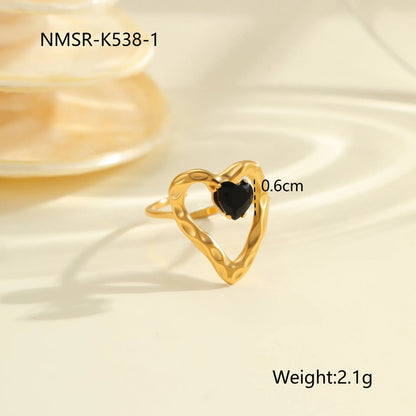 Titanium steel open mouth ring with geometric design and inlaid zircon stones for women
