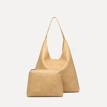 Women's PU tote bag 37x11x60 cm with small pouch, shown in Maillard brown and black colour options