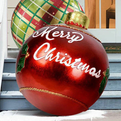Vibrant, inflatable 60cm Christmas ball decorations in various patterns and colors for indoor and outdoor holiday display