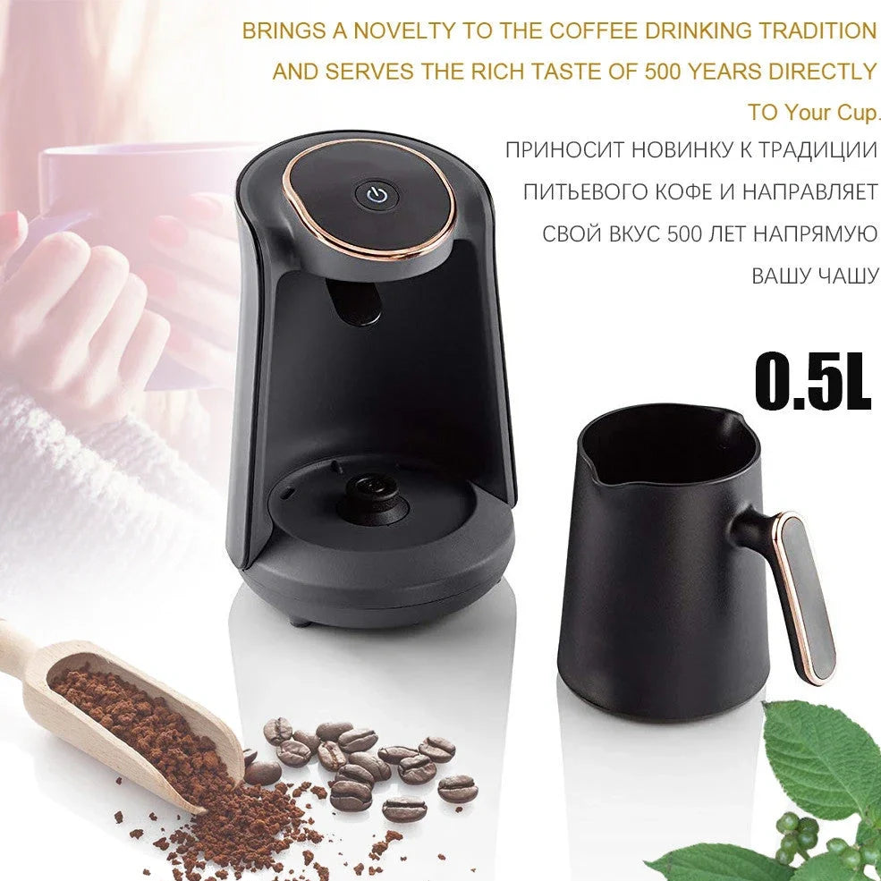 Black mini coffee pot with anti-scald handle and compact 12.5cm height for office kitchens