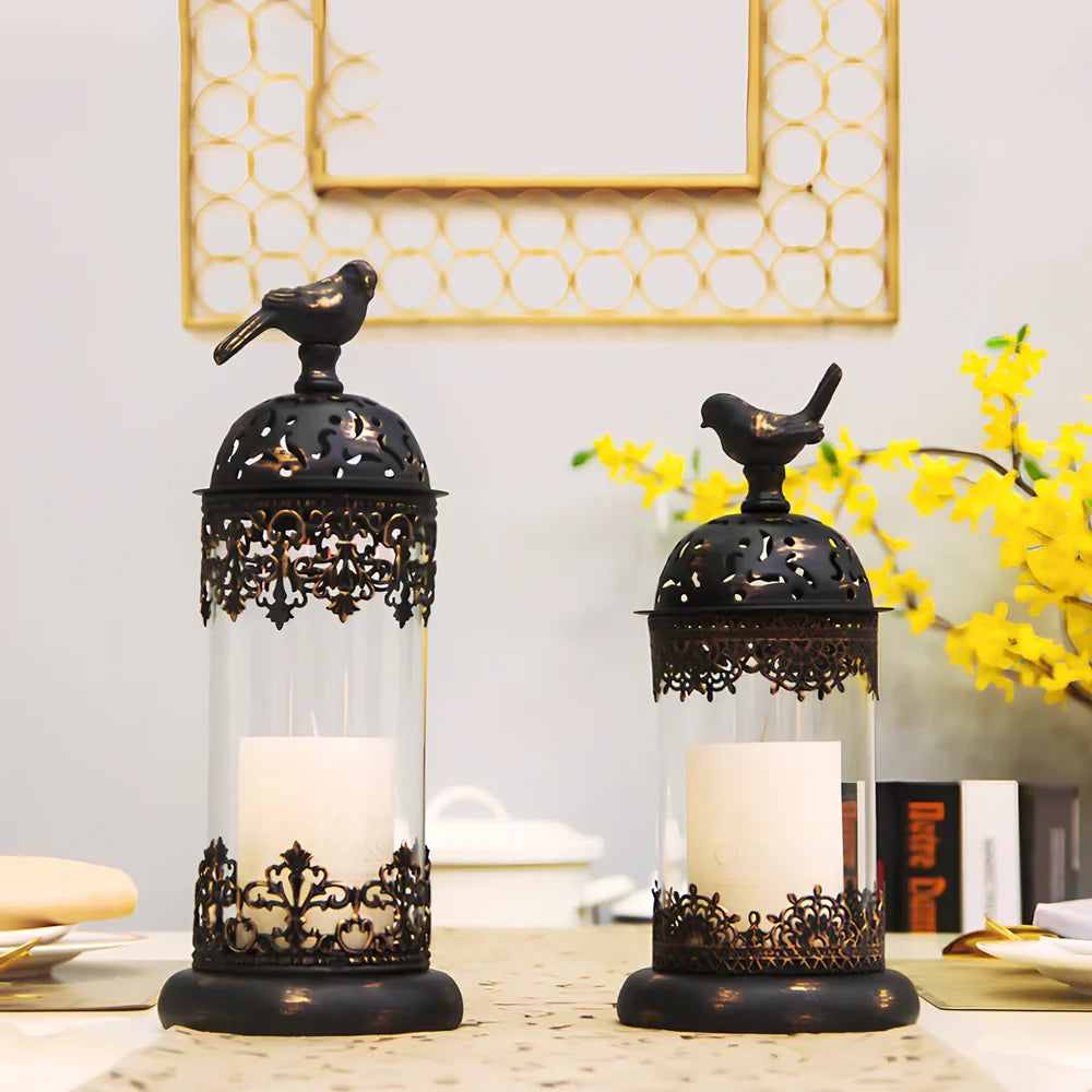 Iron baking paint candle holder in black 14x35cm size for home festive decoration