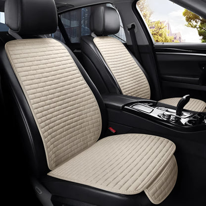 Linen car seat cushion three-piece protective pad with ventilation and sponge filler in black, black and red, grey, brown, or beige