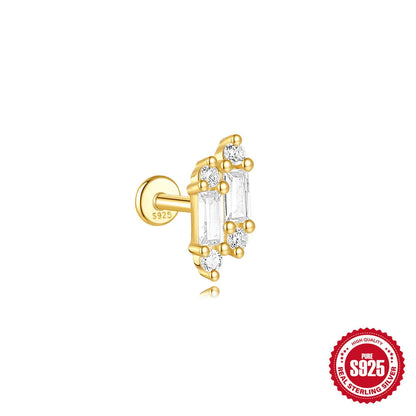 S925 sterling silver geometric kite earrings with rhinestone chain tassel in gold plating