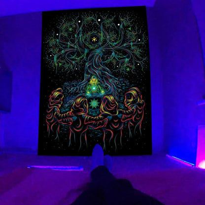 Fluorescent landscape tapestry in multiple colours and sizes with glowing UV effects