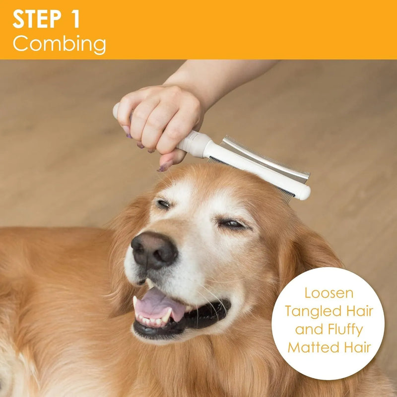 2-in-1 Dog and Cat Deshedding Brush: Combines Grooming Comb and Deshedding Brush to Remove Up to 95% of Dead Hair, Suitable for Short, Medium, and Long Coats