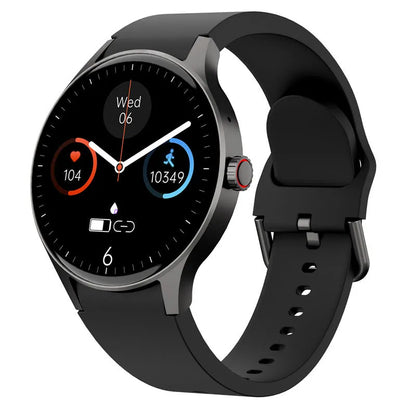 Smart sport watch with round touch screen shown in multiple colour options.