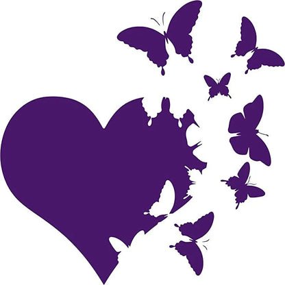 A white butterfly-shaped car body decoration sticker on a 15cm by 15cm square backing sheet.