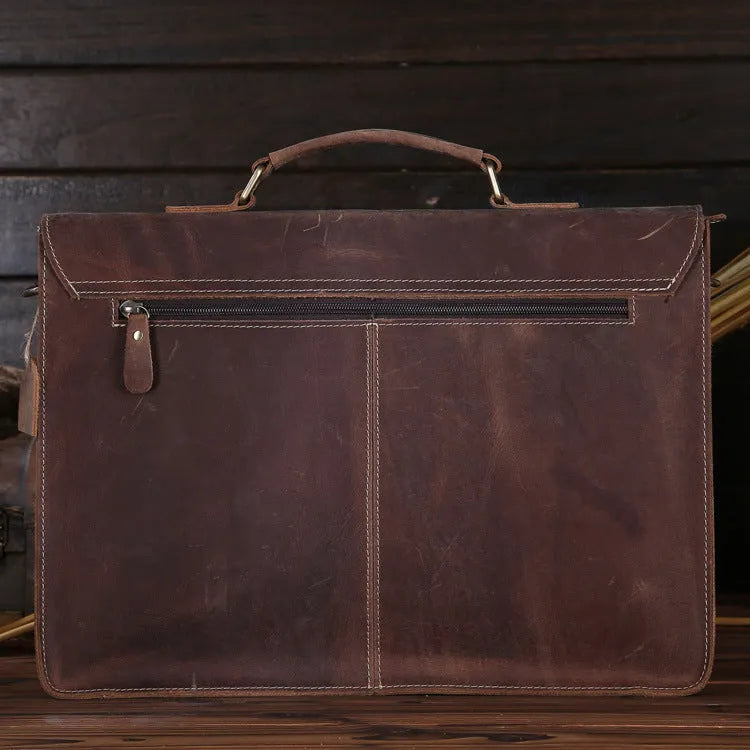 Yellow-brown genuine Crazy Horse leather mens messenger bag with shoulder strap and nylon lining