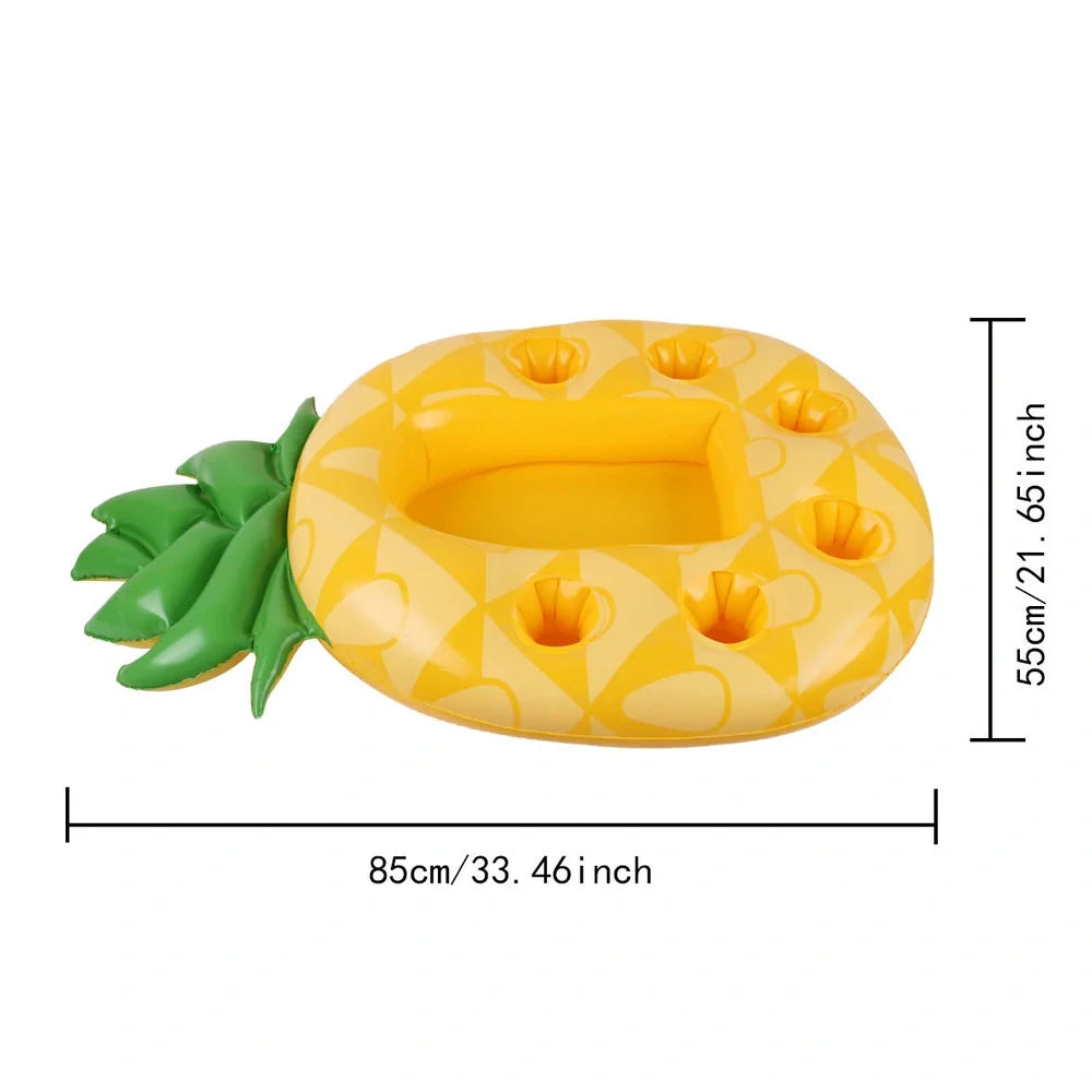 Yellow pineapple-shaped inflatable float with drink holders on 30cm platform
