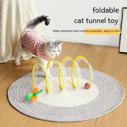 Folded Cat Tunnel S Type with Spring Toy Mouse for interactive cat play
