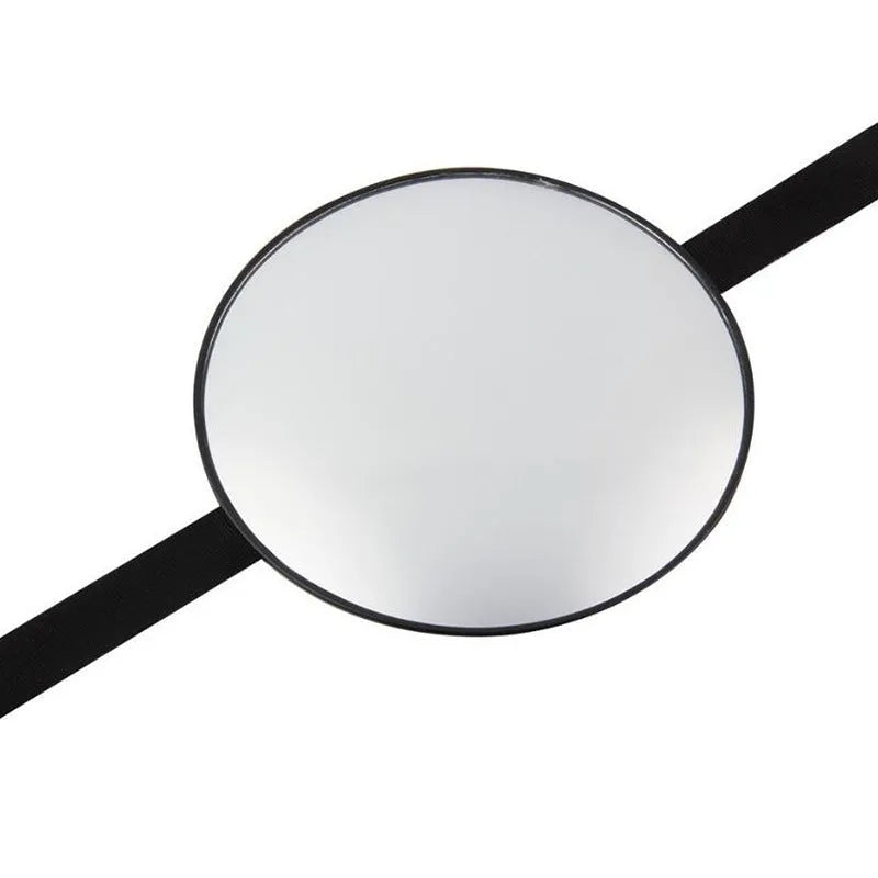 Black ABS baby car rearview mirror with 17cm outer diameter, 16.5cm chassis, and 85cm ribbon