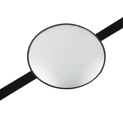 Black ABS baby car rearview mirror with 17cm outer diameter, 16.5cm chassis, and 85cm ribbon
