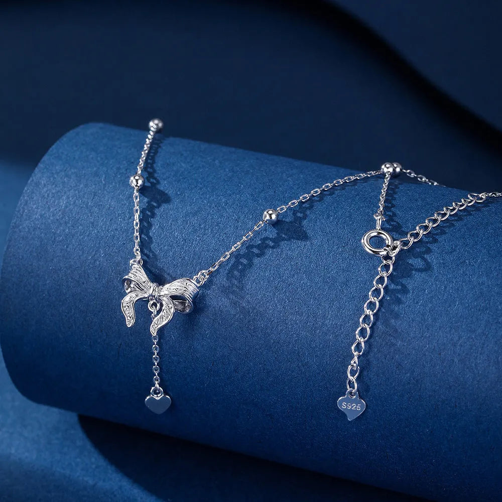 S925 sterling silver butterfly heart pendant on an adjustable O-ring chain necklace.