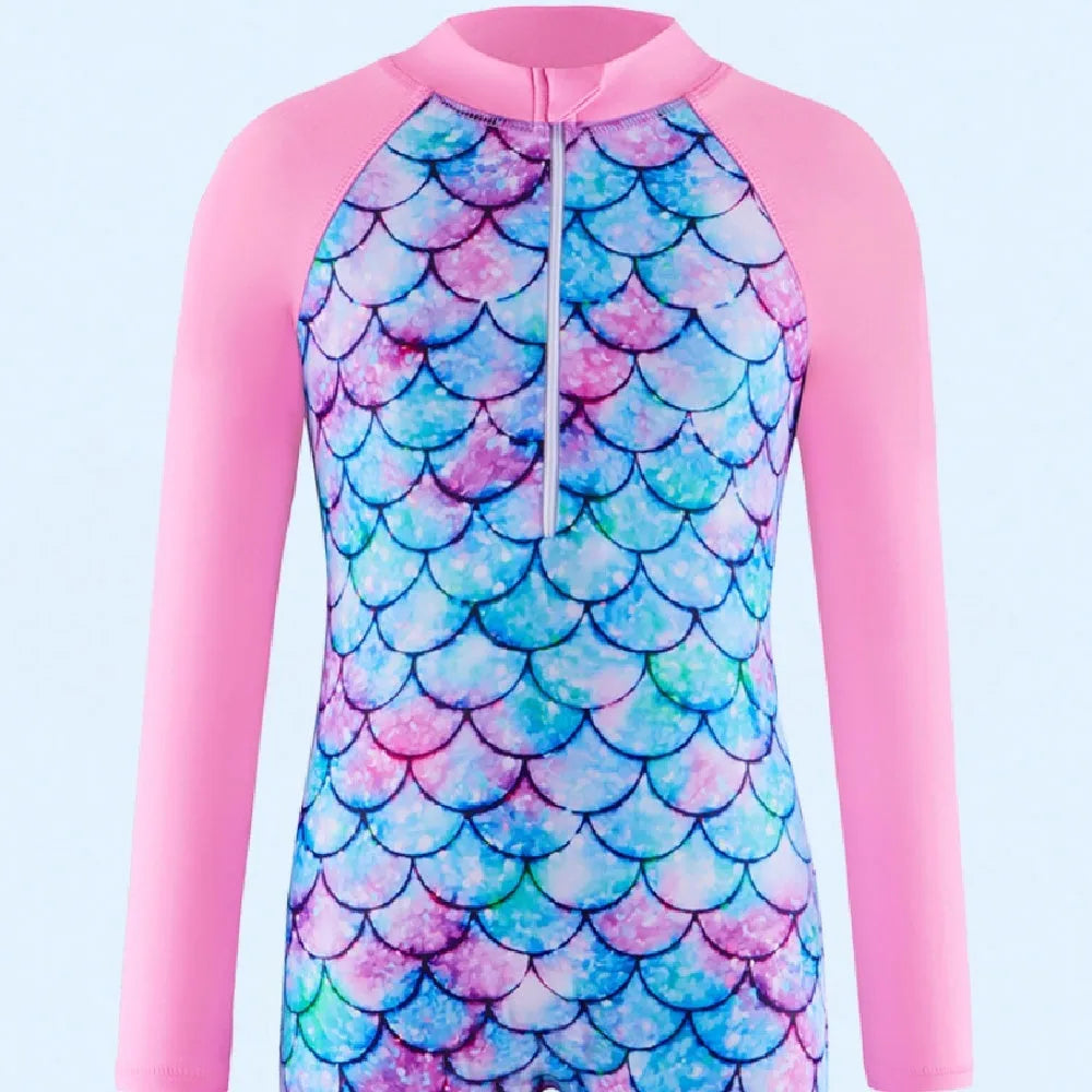 Girls' one-piece polyester swimsuit for swimming and wading, sizes 100cm to 150cm, eight colours