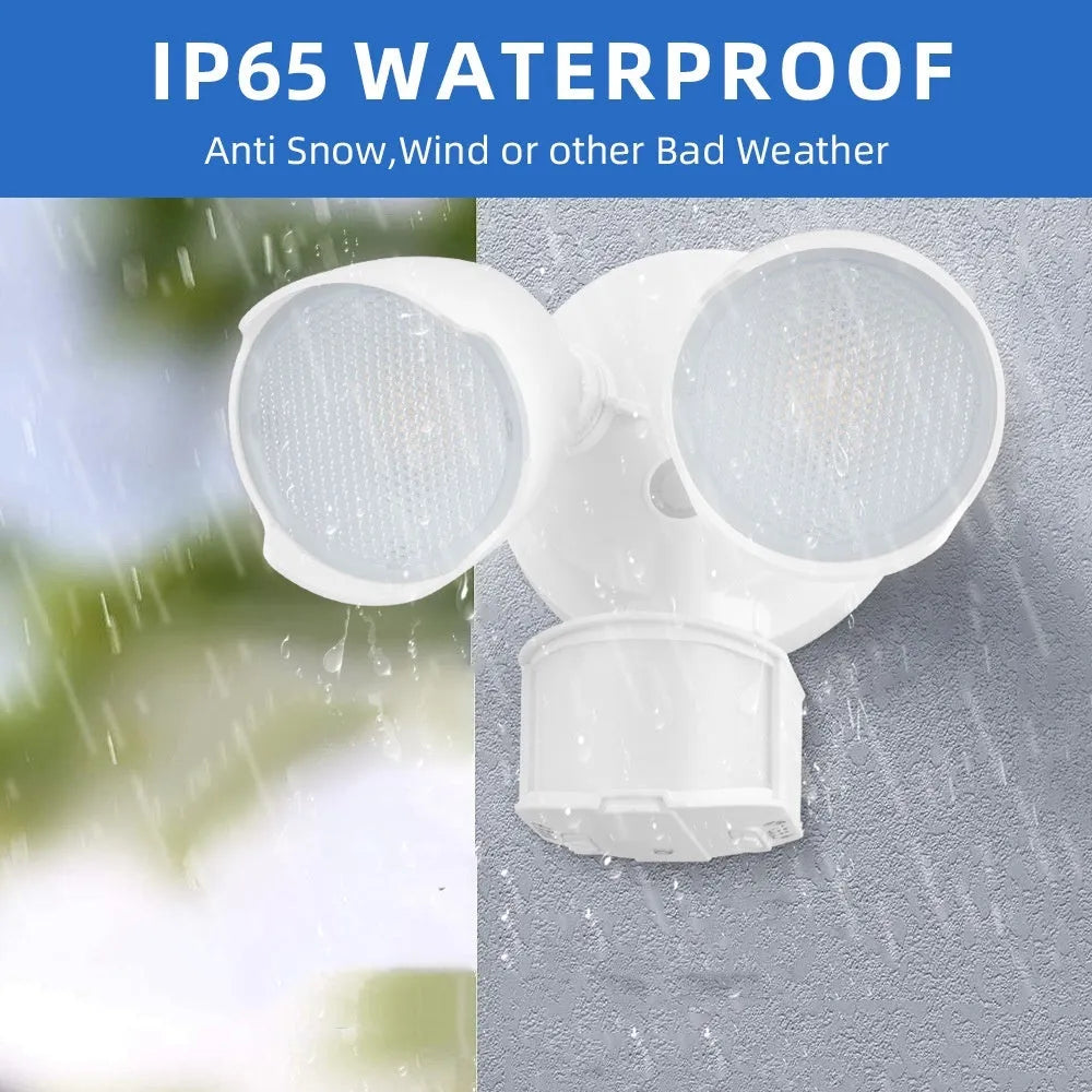 White LED security flood light with motion sensor for outdoor wall mounting