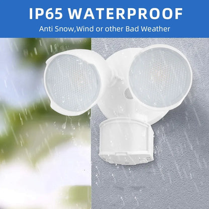 White LED security flood light with motion sensor for outdoor wall mounting