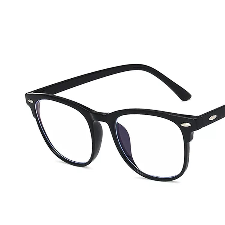 Retro Rivet Anti-blue Light Glasses in bright black, transparent green, gray, pink, and clear frames