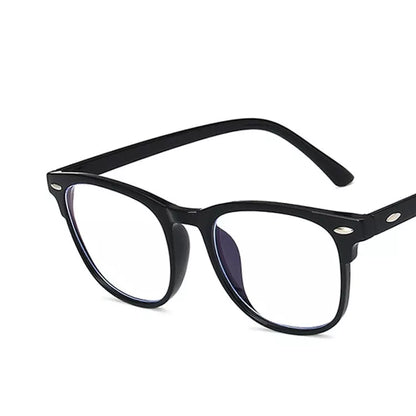 Retro Rivet Anti-blue Light Glasses in bright black, transparent green, gray, pink, and clear frames