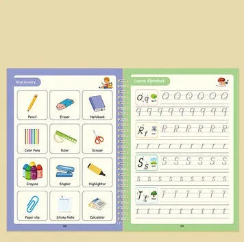 Children's English groove magic calligraphy practice set with pen, ten refills, and double-sided training surface