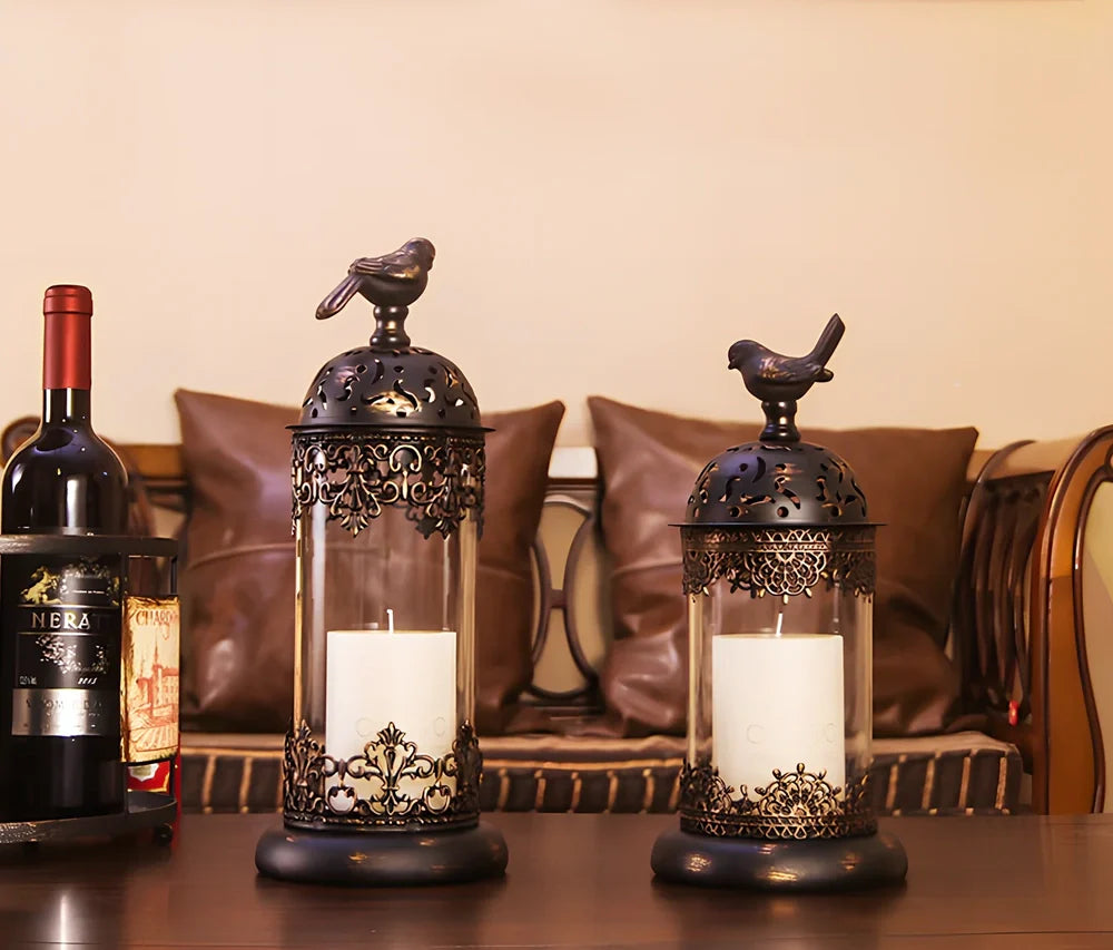 Iron baking paint candle holder in black 14x35cm size for home festive decoration