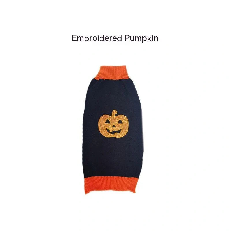 Halloween dog sweater in orange and black designs for small to XL dogs