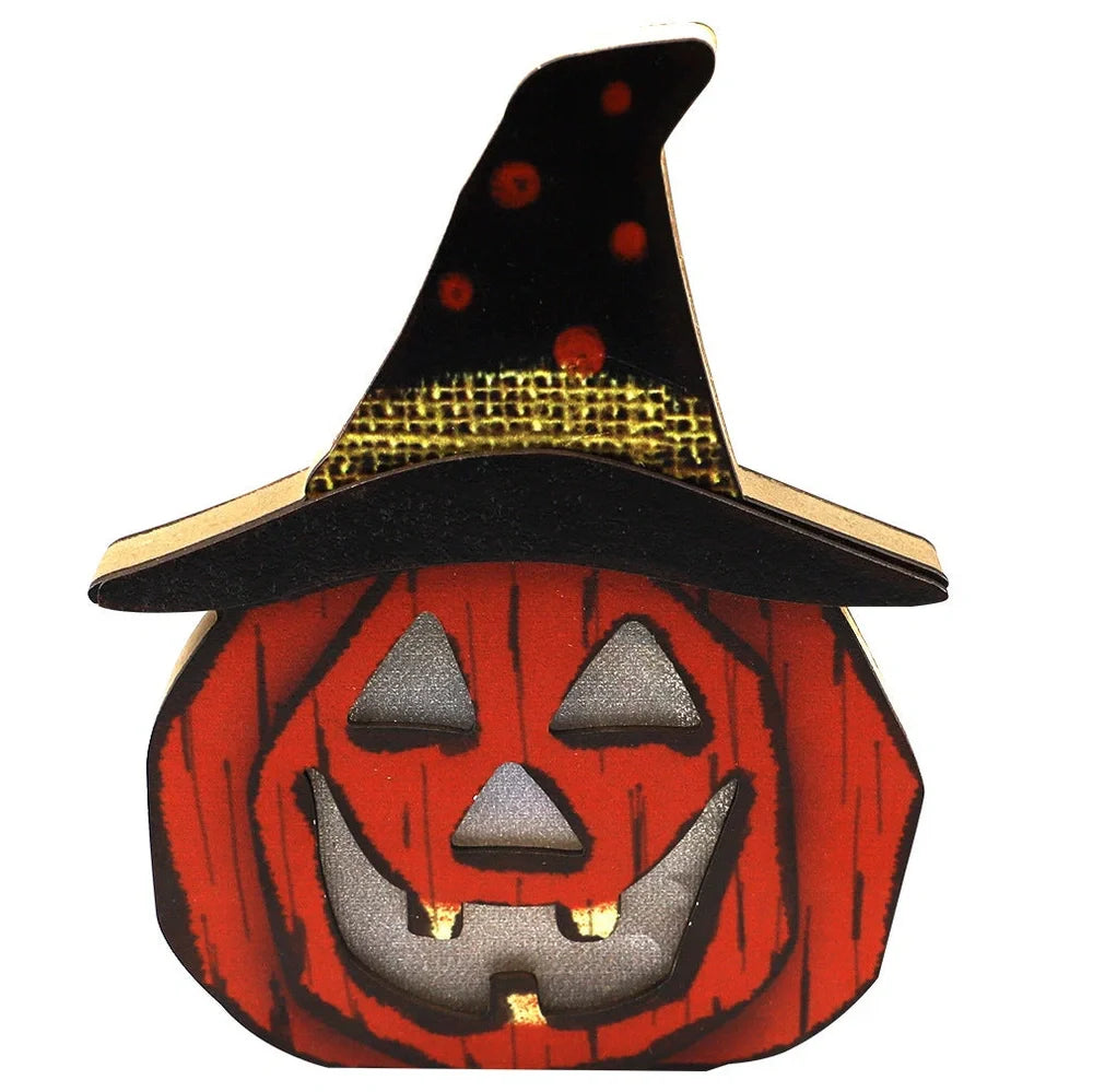 Plywood wooden pumpkin lamp ornament in JM01442 style, 15-20 cm tall Halloween decor with carved details