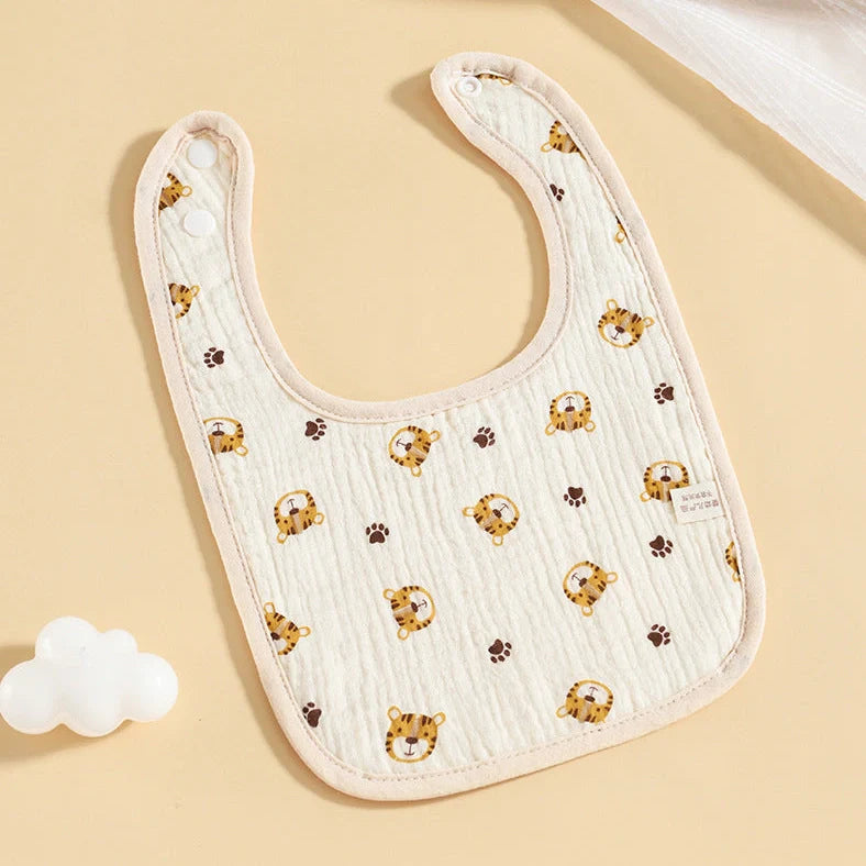 Pure cotton six-layer gauze baby U-shaped bib measuring 23×33cm with animal pattern design