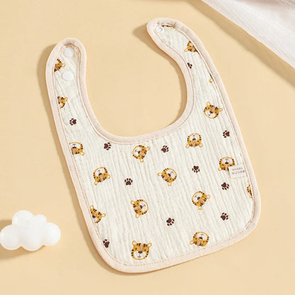 Pure cotton six-layer gauze baby U-shaped bib measuring 23×33cm with animal pattern design